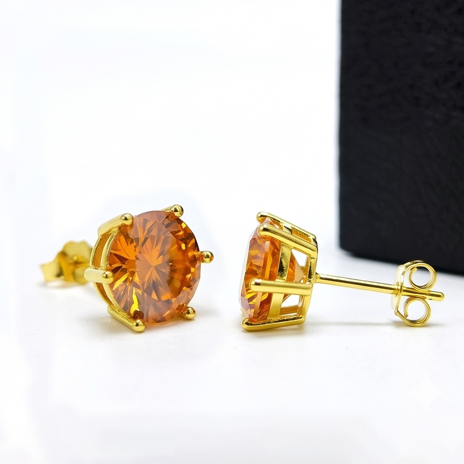 Women's Exquisite Orange Moissanite Stud Earrings, Elegant Gift