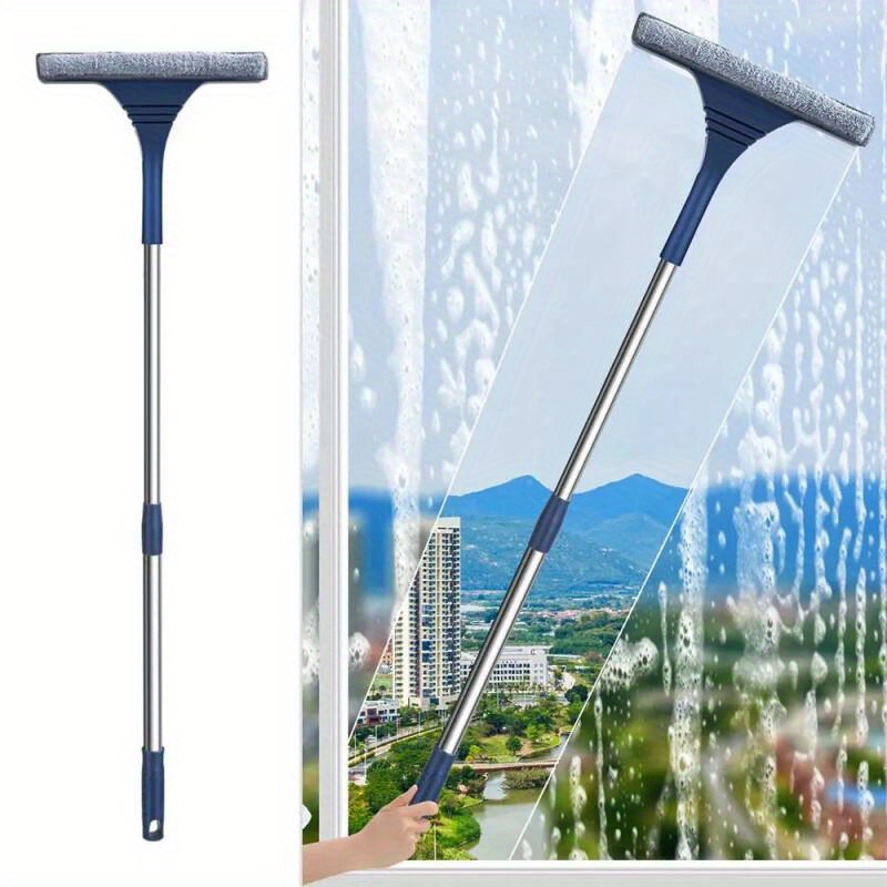 

2-in-1 Magic Broom & Squeegee - Telescopic Long Handle Window Cleaner For Glass, Mesh Screen Brush Included - Bedroom, Living Room, Bathroom Floor Cleaning