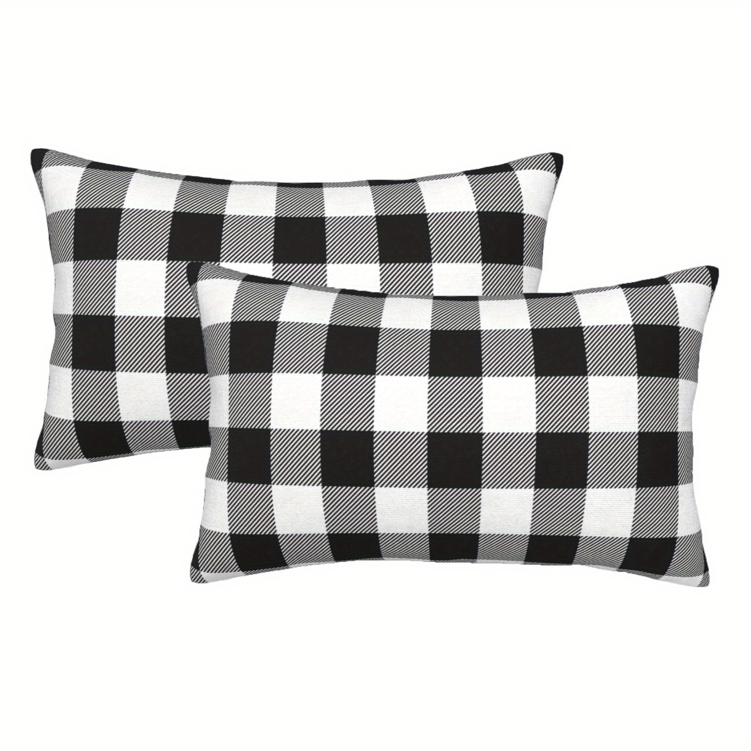 TEMU 2 piezas de Fundas para Cojines Escocesas a Cuadros Negras y Blancas - Decoración de Estilo Granja, Cierre con Cremallera, Lavables en Máquina