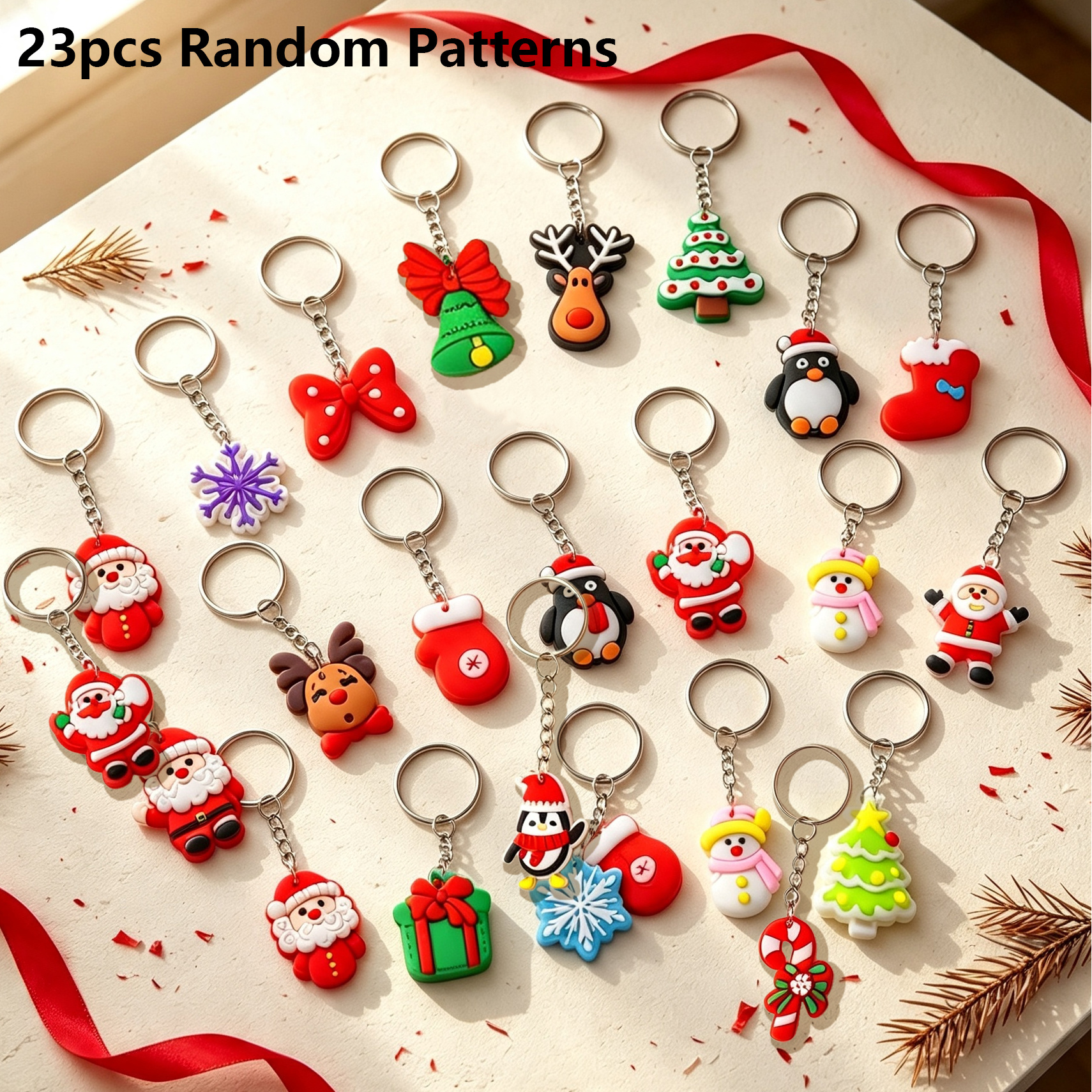 TEMU 2d Flat, 23pcs Multi-style Christmas Gift Keychains With Random Patterns | 2d Flat Santa Claus, Christmas Tree, Reindeer, Snowman Charms |