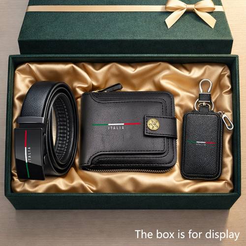 mens 3pcs wallet set italian flag and country name display print premium faux leather with multiple card slots zipper pouch and photo window fashionable belt classic durable key holder business casual daily accessory