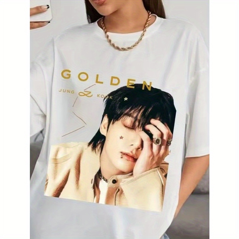 

Women's "golden" Jung Graphic T-shirt - Casual Shoulder Top With Crew Neck, Short Sleeves - Lightweight Polyester , Machine Washable - , Casual Wear|drop Shoulder Tee| Polyester