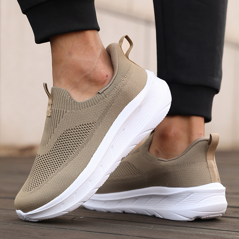 TEMU Fashion Men's Plus Size Wide Fit Casual Athletic Shoes, Breathable Mesh Thick Sole Men's Shoes, Slip-on Solid Color Flats, For City Strolling,