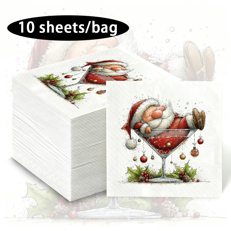 TEMU Fun Christmas Gnome Cocktail Napkins, Printed With Red-hatted, White-bearded Ornaments And Decorative Balls, Are A Popular Choice For Festive