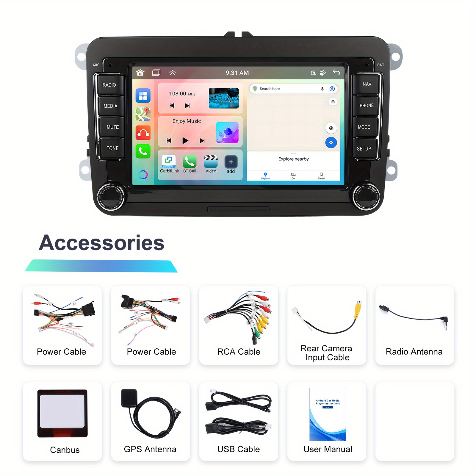 [6GB+128GB] za 15 za / za VW/ za Škoda 7-palčni/ 17.78Cm Double Din avtoradio z zaslonom na dotik, predvajalnikom glasbe za z funkcijo ,