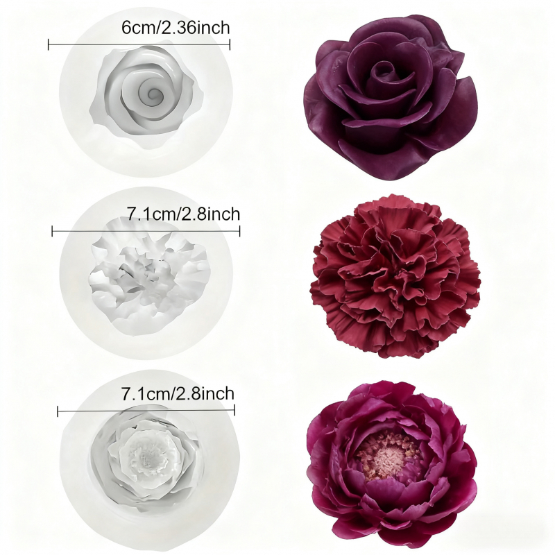 TEMU Lot de 3 moules en silicone et résine : moules en silicone rose, et œillet pour bougies, savon et pâte à modeler. Convient pour l'artisanat, la