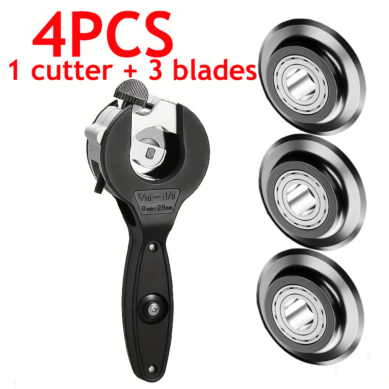 Image of 4pcs (1 Cutter + 3 ) Heavy-duty Ratchet Pipe Cutter, With Manual Ratchet Mechanism, Suitable For,,,, Ppr, And Pe Pipes. It Can Rotate 360° And Has An Ergonomic Handle. A Professional Cutting Tool.