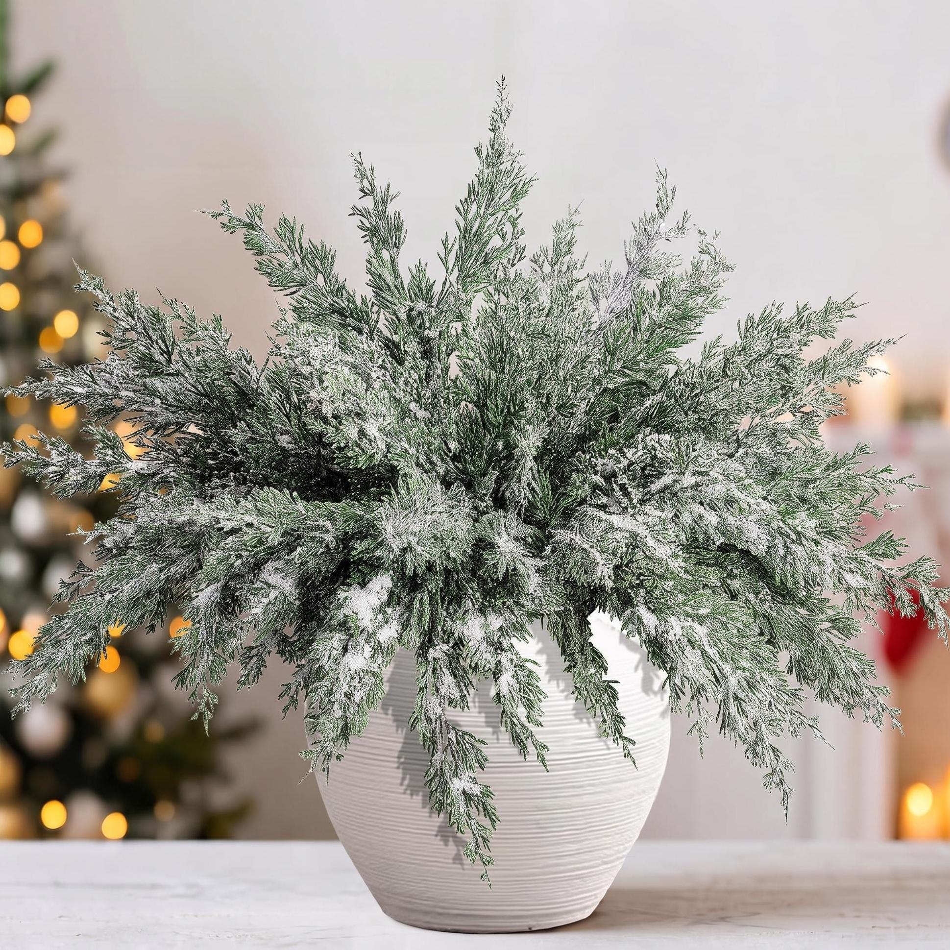 TEMU 15 pezzi di rami di pino artificiale con natalizia, decorazioni finte per Natale | 10.5" Foglie di pino Norfolk finte imbiancate con , di , rami