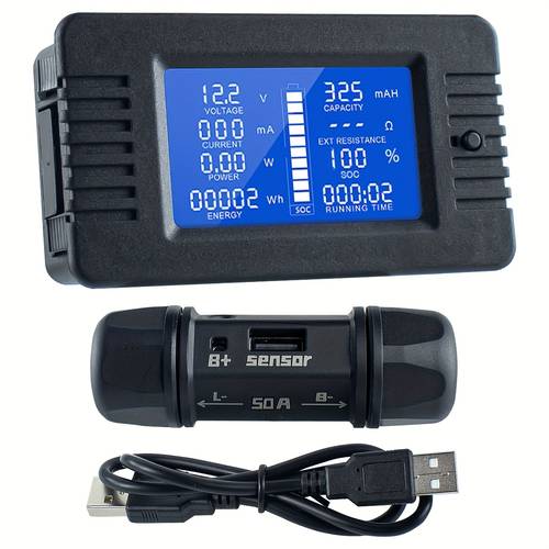 battery capacity tester battery monitor with programmable high and low voltage alarm