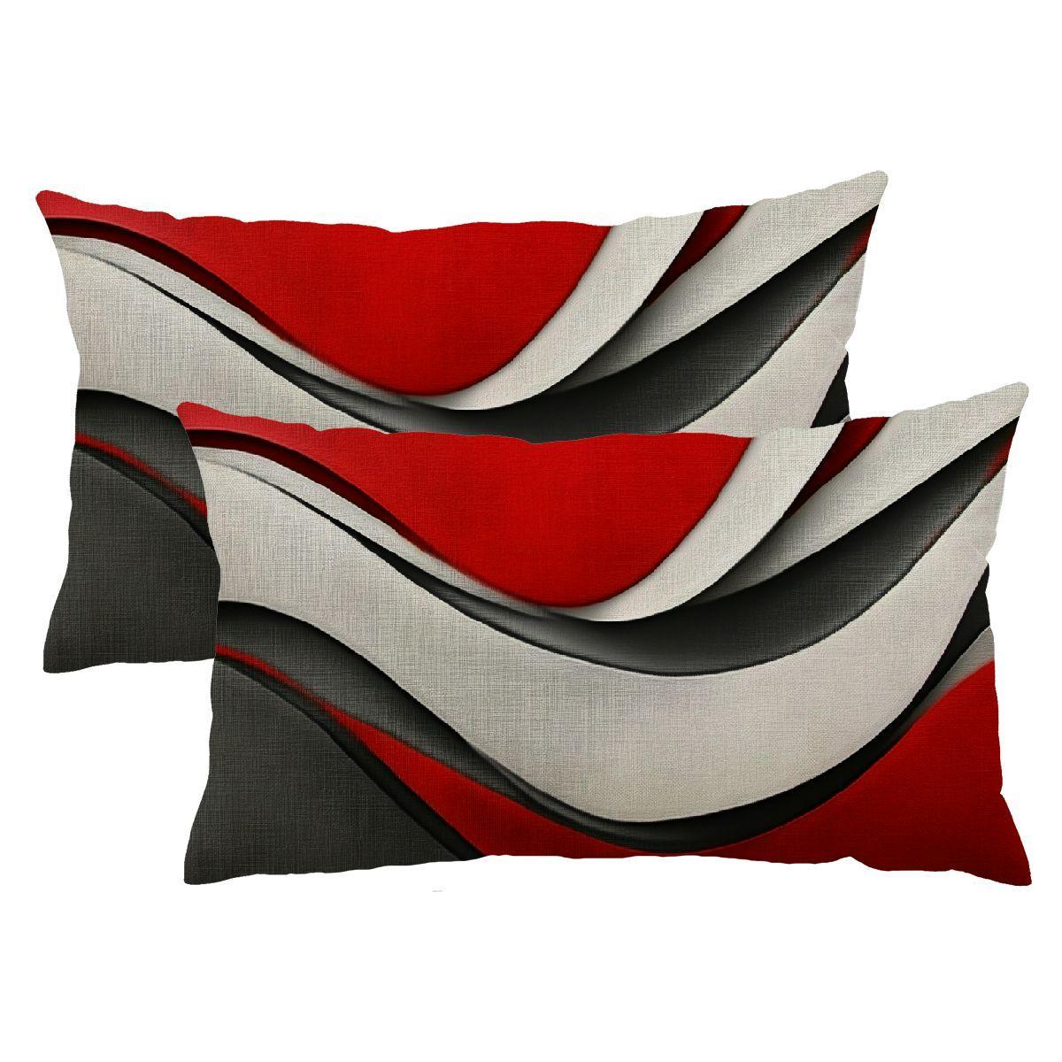 jieyoumi set of 2 abstract rectangle pillowcases irregular pattern soft throw pillow covers geometric lines red white grey 12x20 inch details 0