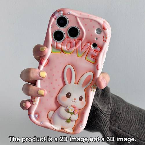 phone case 2d plane protection drop and scratch resistant phone cases suitable for iphone 18 17 16 15 14 13 12 11 8 7 x pro cute bunny holding flowers