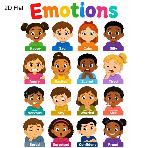 2d flat kids emotions chart poster colorful children feelings wall decor suitable for nursery classroom playroom aid with happy sad angry faces chart canvas frame for decor gift 2d flat