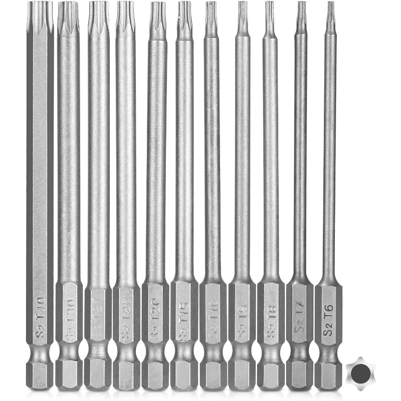 Image of 1 Set, Torx Head Screwdriver Bit Set Extra Long, 1/4 Inch Hex Shank S2 Steel Magnetic Torx Bit Set 150mm Length Long Tamper Proof Star