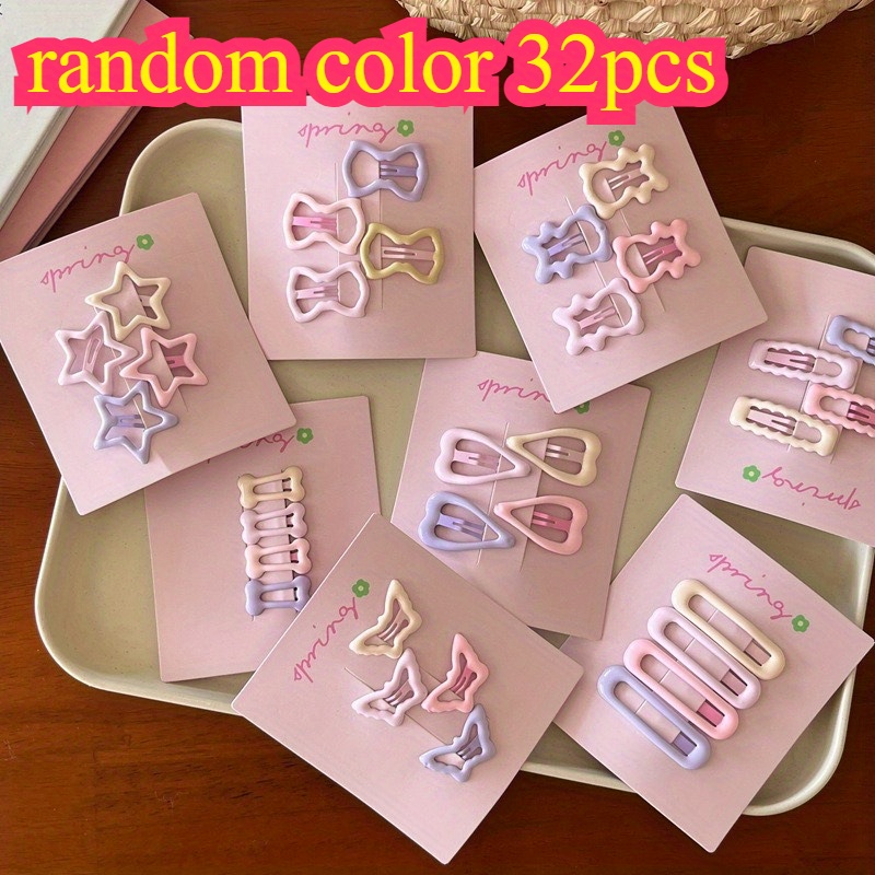 Image of 32pcs Random Color Cute Cherry Series Hair Accessories: Star, Panda, Small , And Heart-shaped Designs, Hair Clips Suitable For Daily Wear