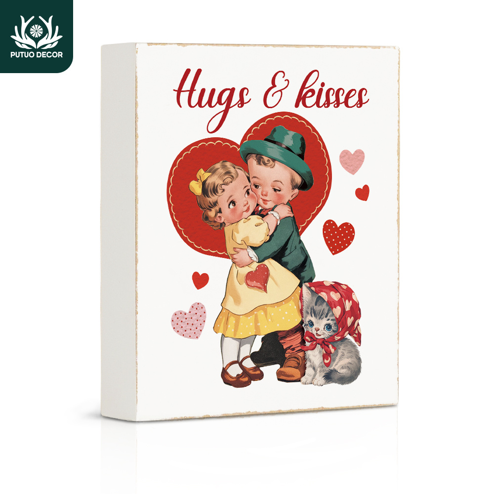 

1pc Putuo Decor Wooden "hugs & " - Valentine's Day Plaque For Home, Office, Cafe - No Electricity Or Battery Needed, Featherless, Ideal Gift For 14th