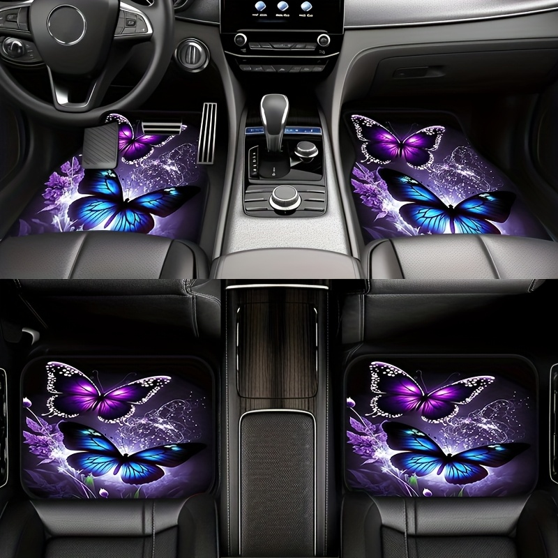 TEMU Stylish Universal Car Floor Mats With Vibrant Purple And Blue Design, 4pcs Set For Modern Automotive Interior Decor, Made From 100%, Non Slip