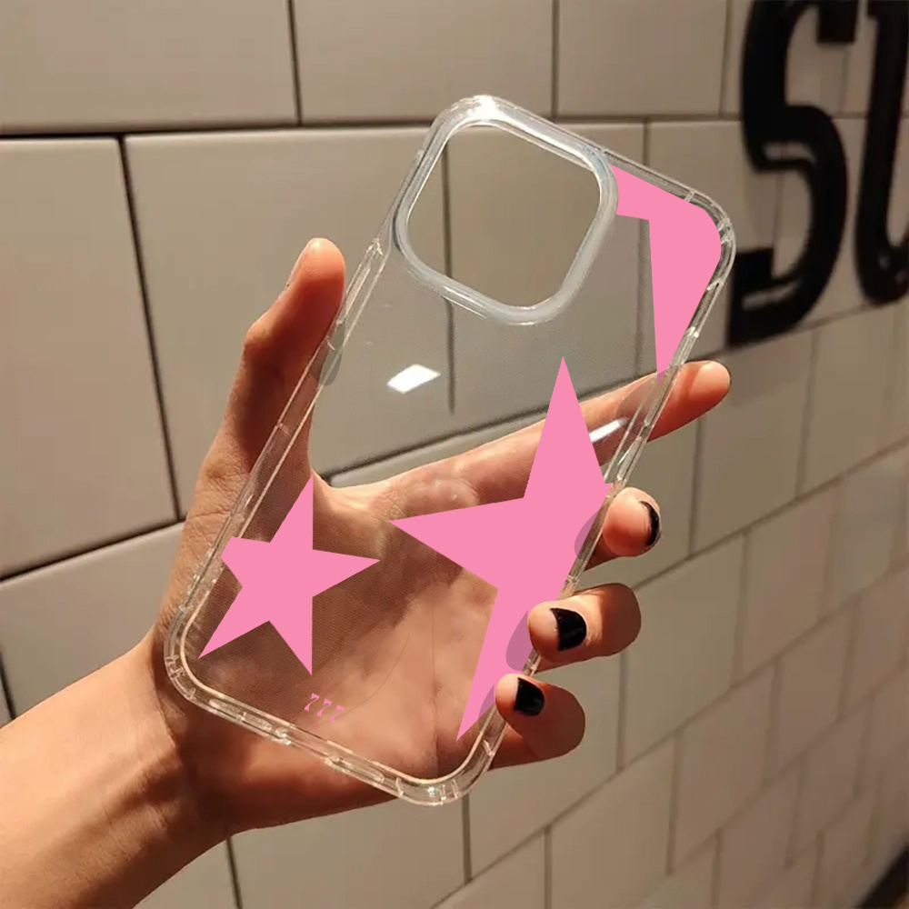 TEMU Fundas Transparentes Estéticas Rosa Estrella de 777 para iPhone 16, 11, 15, 14, 13, 12 Pro - Regalos para Chicas