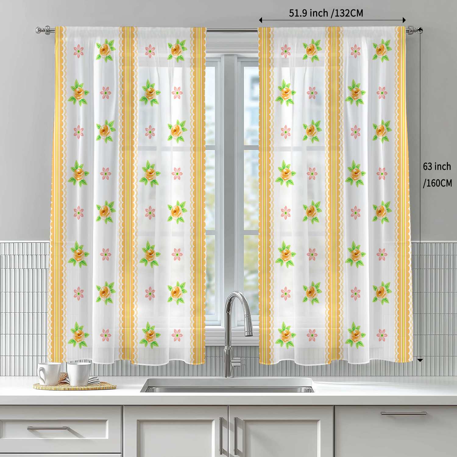 TEMU 2pcs Set, Style, Translucent Polyester Fiber Material, Rod Pocket Window Sheer, Suitable For Home Window Decoration In Kitchens, Living Rooms,