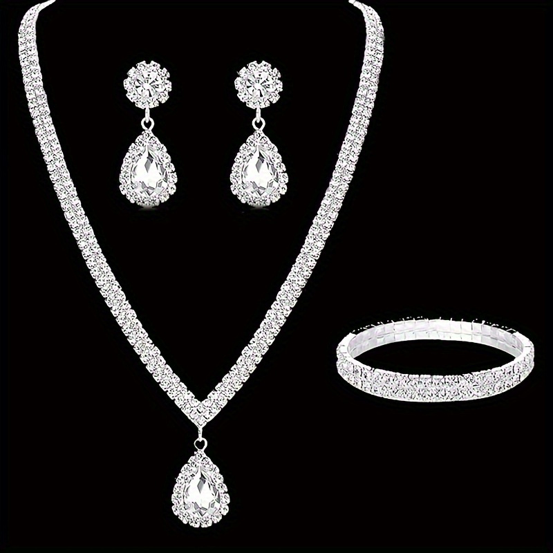 

4 Necklace Bracelet Jewelry Set Rhinestones Decoration Accessories