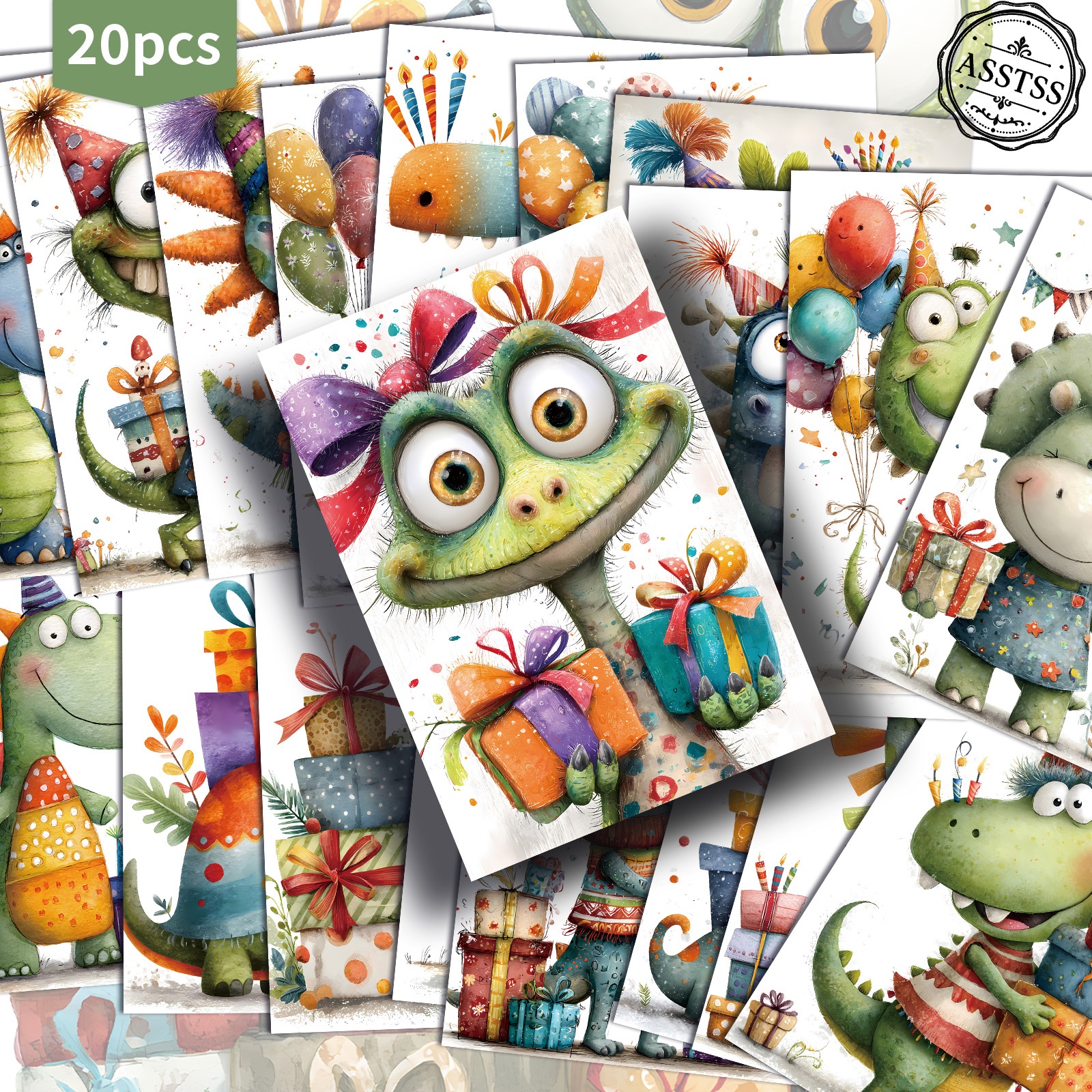 TEMU 20-pack Asstss Vintage Funny Birthday Dinosaur Postcards - 4x6 Inches Retro Junk Journal Supplies, Classic Pinup Illustrations Collectible