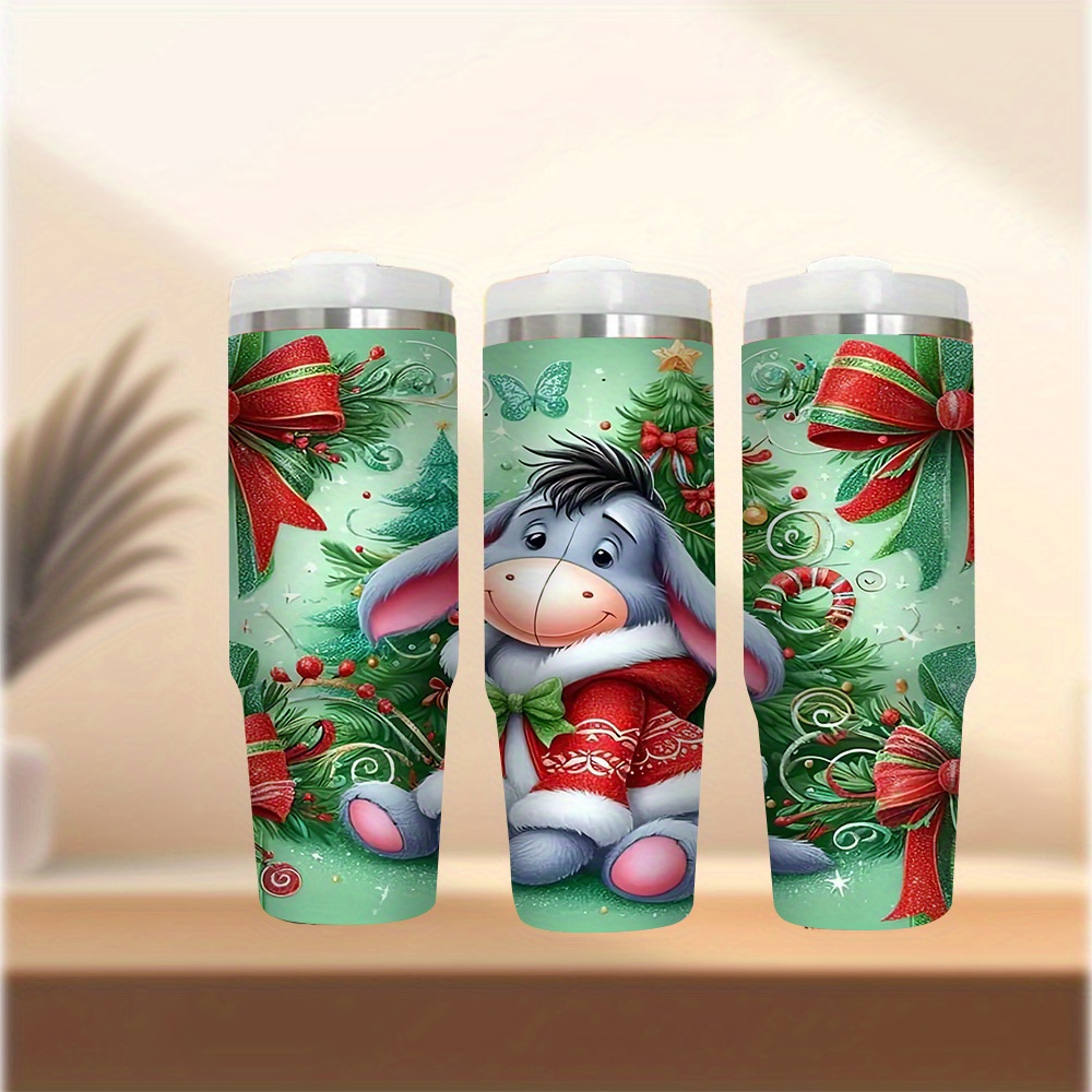 TEMU 1pc 30oz Stainless Steel Water Bottle With Straw - Insulated, Airtight, Festive Christmas Design With Holly & Snowflakes, Durable