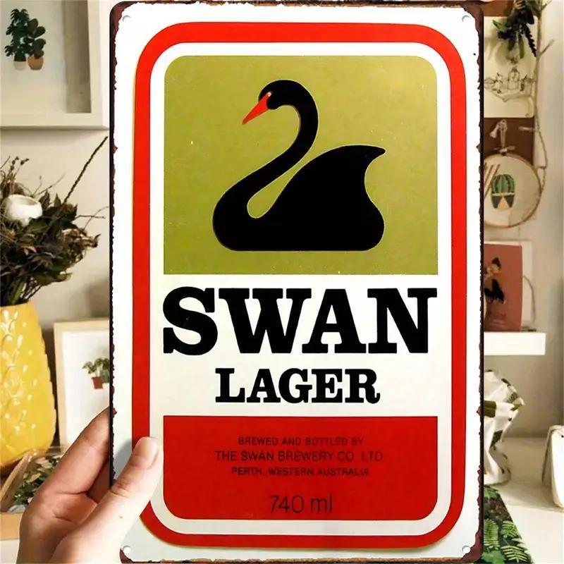 TEMU 2d Flat, 1pc Swan Beer Brand Vintage Metal Tin Sign - Heavy-duty Tinplate Retro Australian Pub Wall Art Suitable For Man Cave, Bar, Garage &