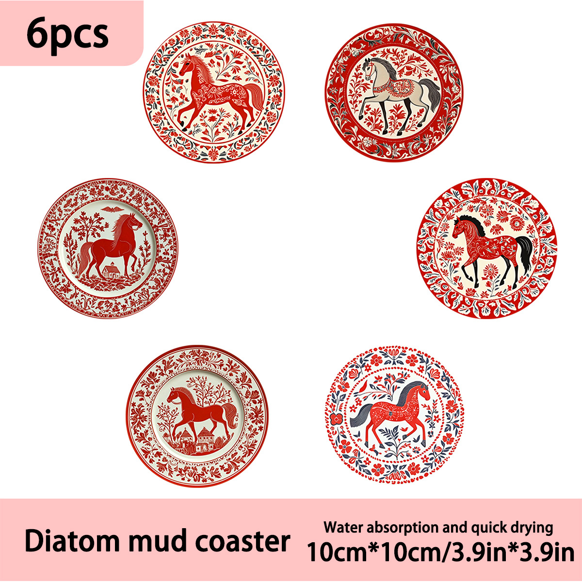 TEMU 6pcs Wood Coasters With 6 Horses Design - Wood Table Protectors Suitable For Tables, Holiday Decor - Multi-horse Themed Coaster For Home,