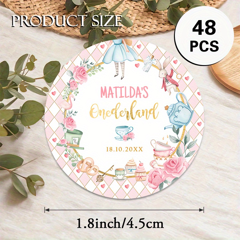 TEMU Personalized Round Stickers For Birthdays, In Sets Of 48 Or 96, Featuring A Theme. Perfect For Party Favors, Event , And Whimsical Decorations