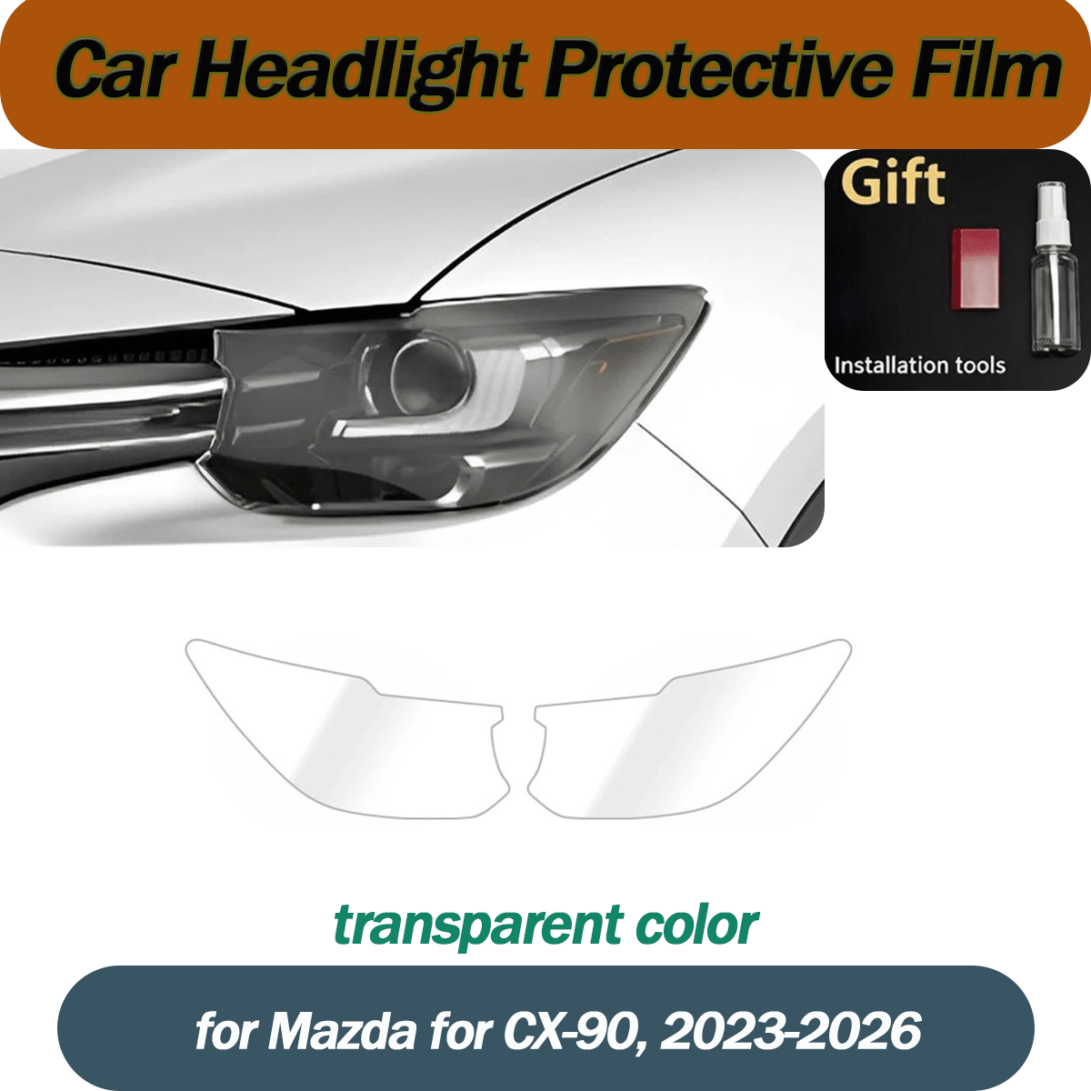 2 piezas/Film para faros de coche/Film para envolver faros de coche/Film de calidad premium/Film precortado invisible para coche Film de protección para faros/Adecuado para Mazda CX-90, modelos 2023-2026, Color transparente
