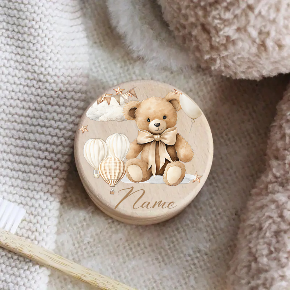 TEMU Personalized Wooden Tooth Fairy Box, Tooth And Hair Storage, Printed Cute Bear Pattern Shower Gift, Collection Box, Tooth Gift Customized Name