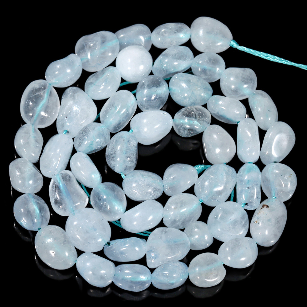 TEMU 5-8mm Blue Aquamarine Tumbled Beads, Polished Gemstone Beads With Clear For Calming & Boho Jewelry Approximately 14.96-15.74inch