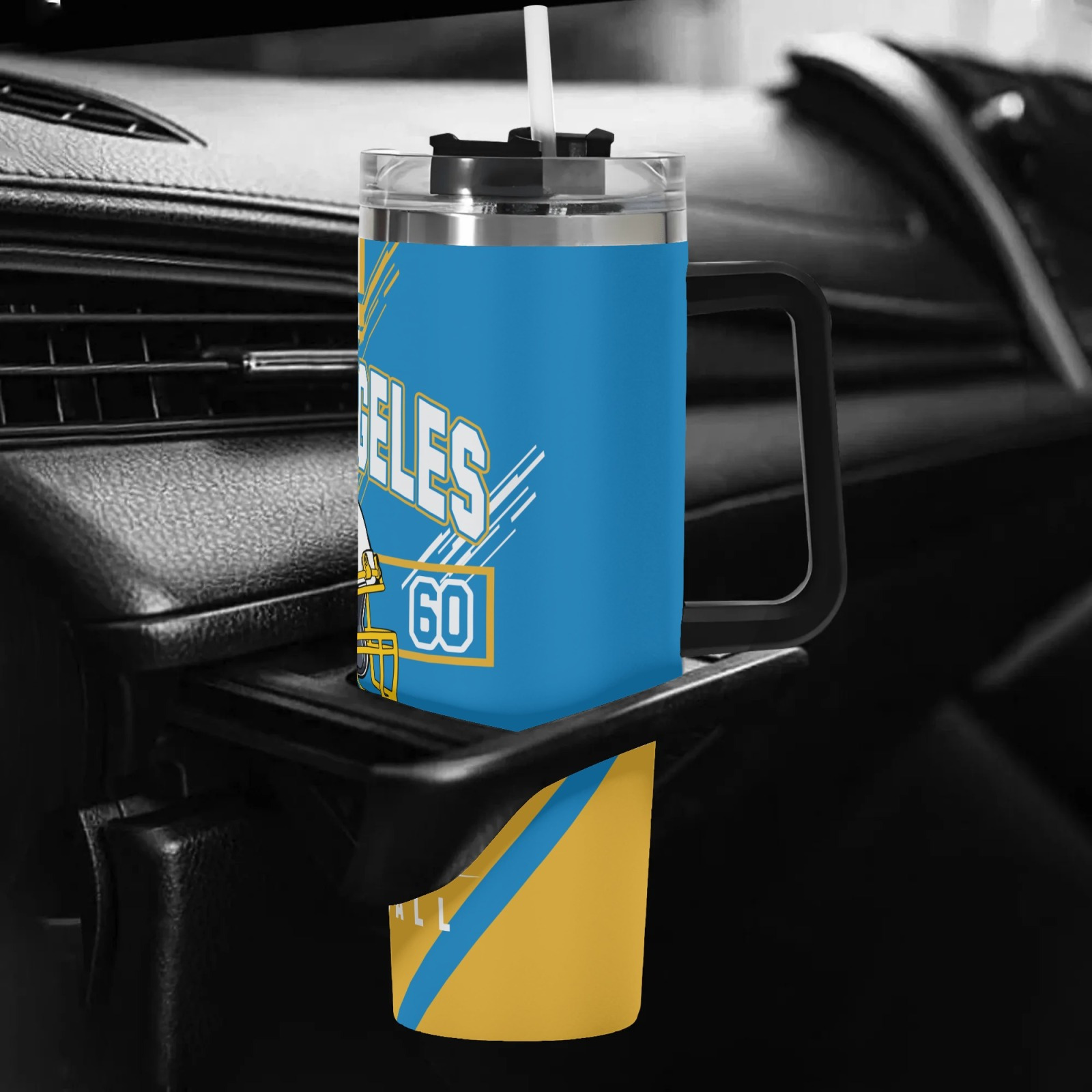 los angeles football 40oz stainless steel tumbler with personalized name travel cup with handle straw   water iced tea coffee smoothies ideal gift for fans hot or cold beverages customizable drinkware durable drinkware 4