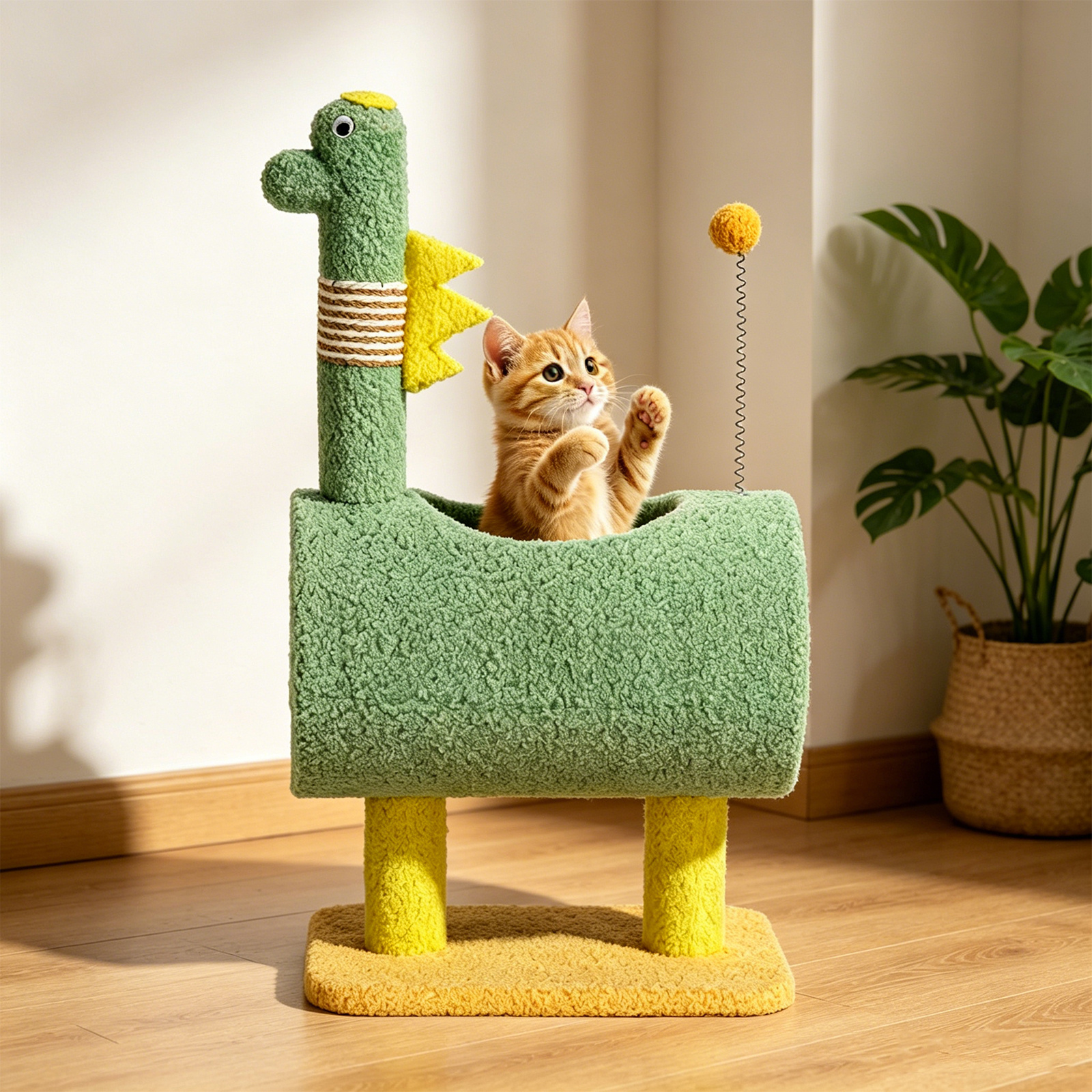 Image of Dinosaur Cat Tree With Cat Bed, Cute Cat Climbing Tower Condo For Indoor Cats, Scratching Post Cat House Activity Center For Kittens And Small Cats