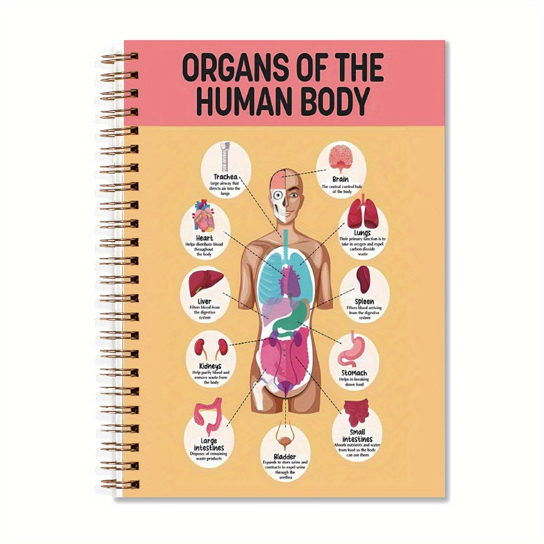 

[1pc Human Body Themed Notebook] 1pc Organs Of Body Themed Spiral Notebook, Aesthetic Hardcover Journal For Note , , Gifts, 5.5x8.3in, For School, Classroom, Office