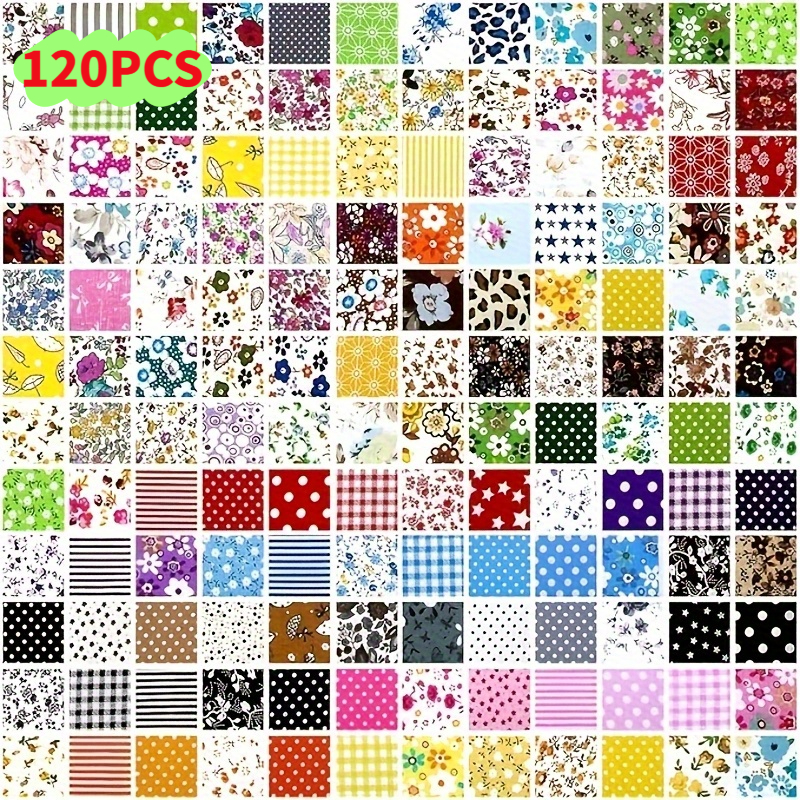 TEMU 120pcs Floral Quilting Fabric Set, 10x10cm Pre-cut Squares, Suitable For Sewing Crafts, Dresses, Wallets, Pillows, Scrapbooks, And Bright Floral