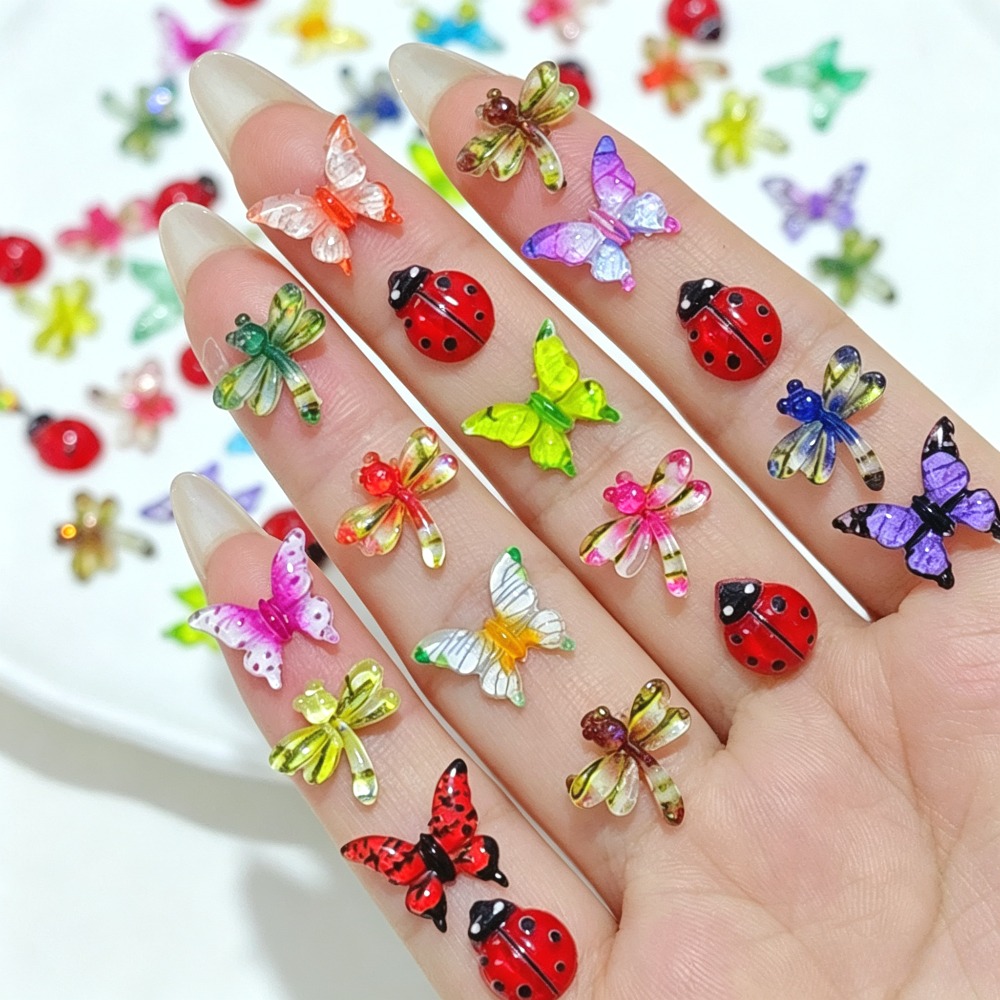 TEMU 108pcs Forest-themed Nail Additions, Resin Ladybug/dragonfly/ Resin Additions, Nail Decorations, Scrapbooks And Wedding Decorations, Halloween