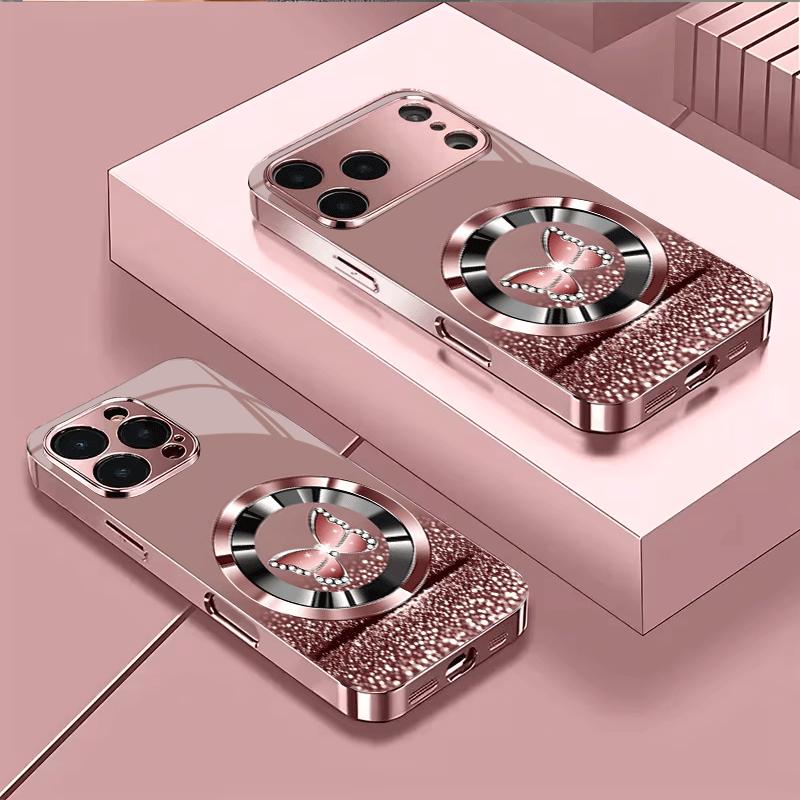 phone case rose   diamond embellished wallpaper with premium electroplated powder glass   for iphone 16 16     pro max iphone   pro 17 pro max 17 air   pro 15 pro max 14 14 pro 14 pro max