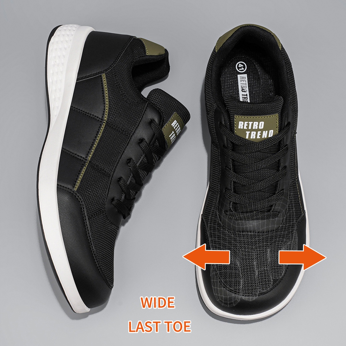 Image of Men's Wide Toe Box Outdoor Sneakers With Arch Support & Non-slip Sole - Wide Toe Design For, Cushioning Suitable For Gym, Hiking, Walking, , Low-top Lace-up For Daily Wear And Use