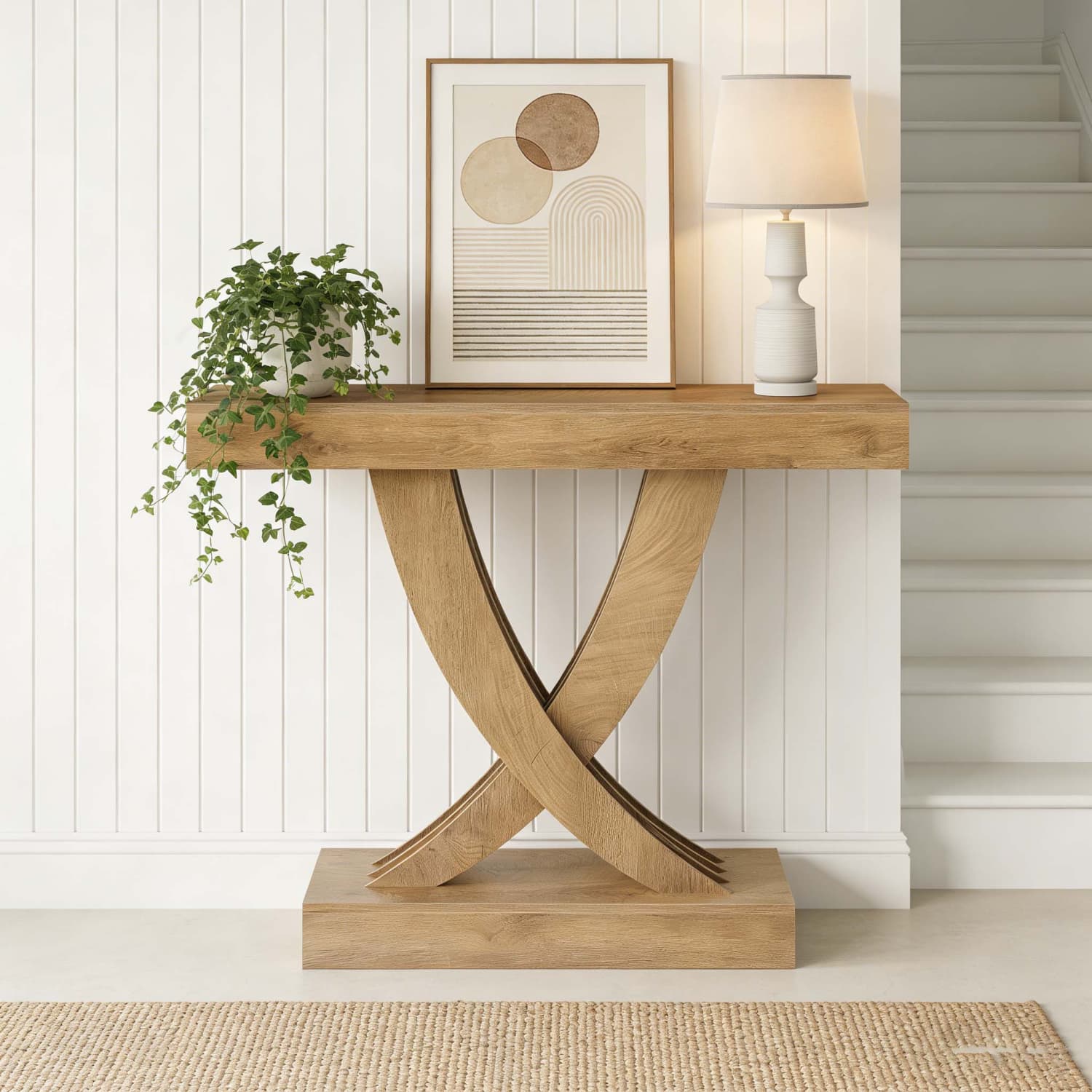 110cm Console Table, Narrow Entryway Table With Design, Industrial Farmhouse Hallway Table, Mdf Wood Sofa Table For Living Room Hallway And Entrance, Rustic Brown