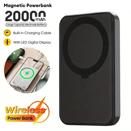 10000mah 20000mah magnetic wireless power bank portable charger with led 22 5w super fast charging mobile power bank built in usb type c cables external battery pack for iphone 16 15 14 13 samsung android etc