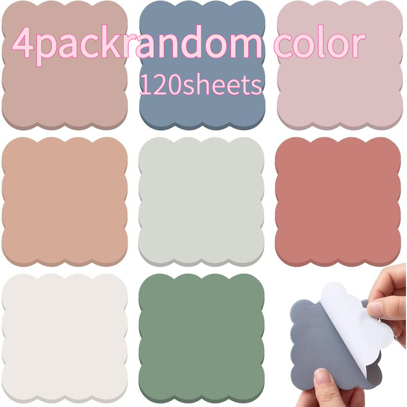 TEMU 4-pack Spiral Aesthetic Sticky Notes In Large Quantities, Retro Cute Wave Self-adhesive Sticky Notes 7.62cm X 7.62cm Blank Sticky Notes, Back To