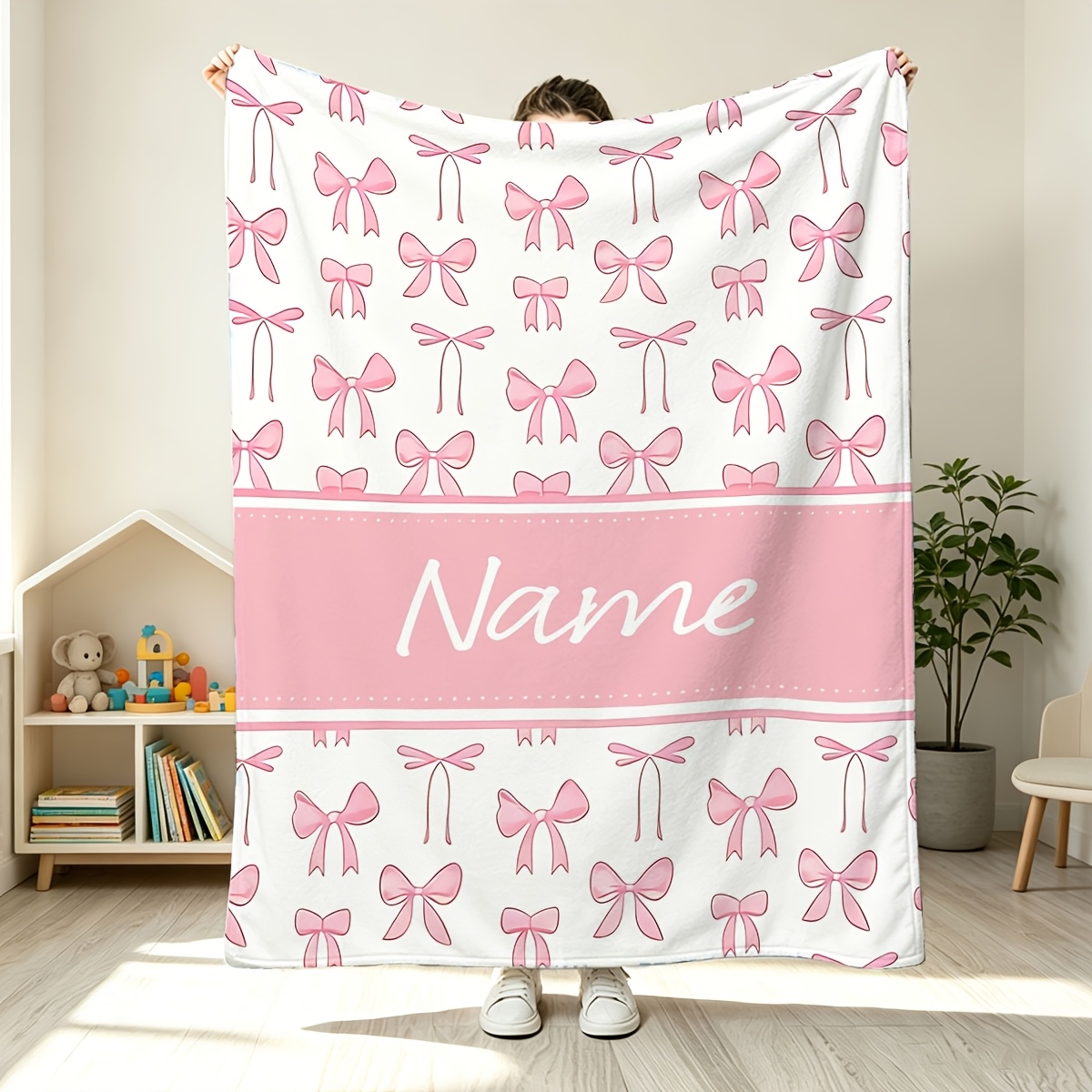 Image of 1pc Name/text Blanket With Name & Pink - Soft Flannel Suitable For Sofa, Camping, Travel - Cozy, Christmas, Housewarming - Suitable For Families, Couples, Pets - Machine Washable All Year Round