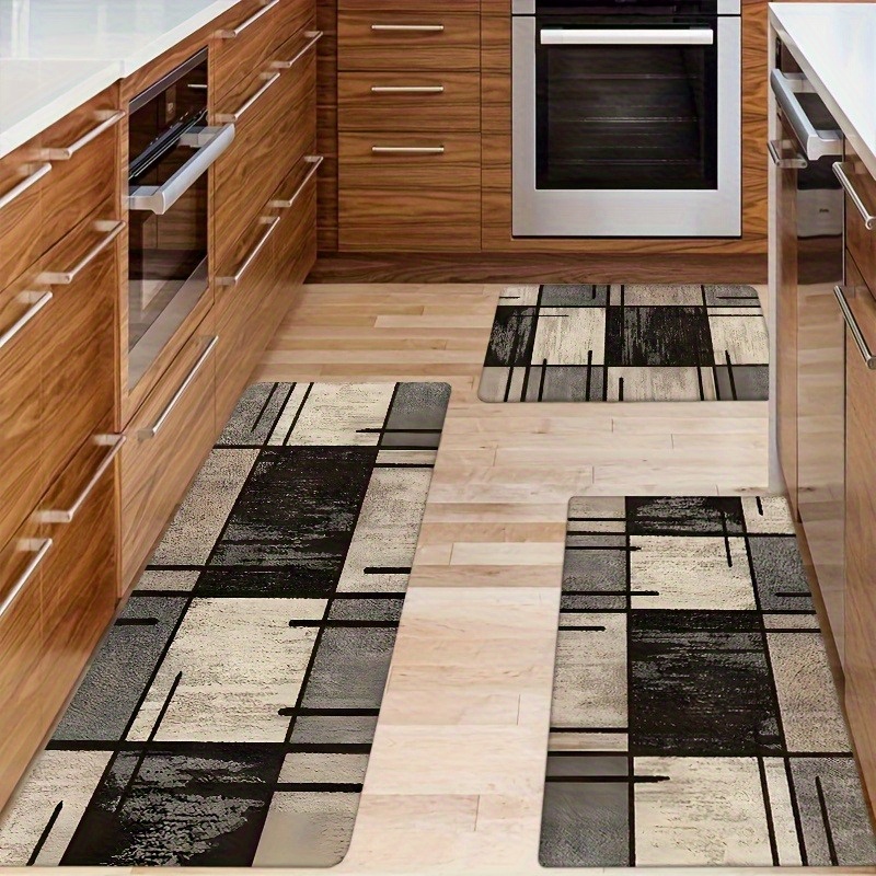 TEMU A 2/3pcs Kitchen Mat Set, Featuring A Brown Abstract , Suitable For Various Areas Such As The Bedroom, Living Room, Dining Room, Kitchen,