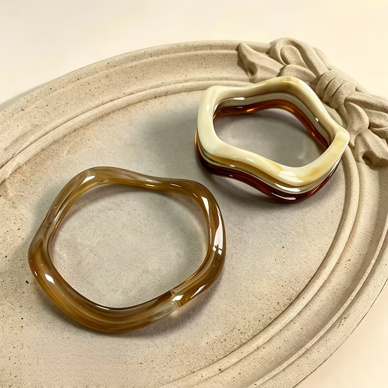 TEMU 4pcs/set Minimalist Style Wavy Acetate Bracelet Smooth Glossy Texture Acrylic Material Easy Curve Design Exquisite Good Texture Suitable For