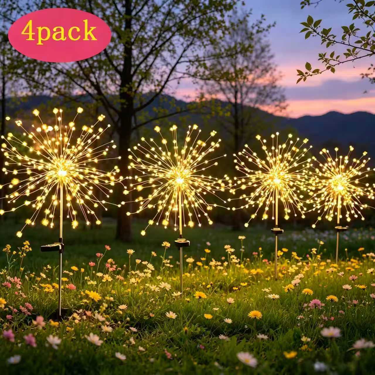 TEMU 2/4 Pack Solar Firework Lights - 120 Led Outdoor Patio Decoration, Diy Firework-style Twinkle String Lights, Pathway Lighting Strip - 2 , Ip44 -