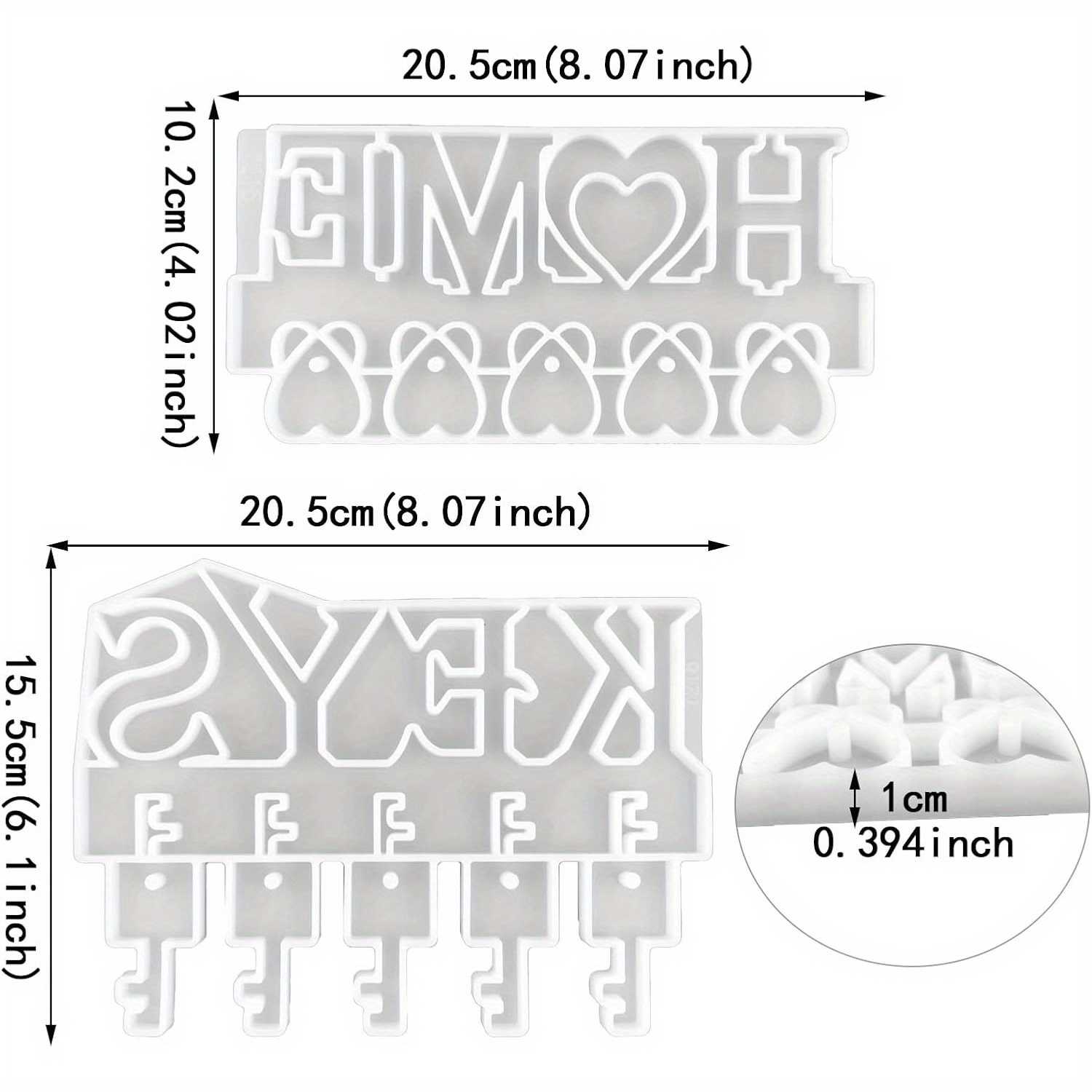 TEMU 2pcs Silicone Key Holder Resin Molds - Wall Decor & Keychain Pendant Organizer With "keys" And "home" Designs, Circular Shape For Epoxy Casting,