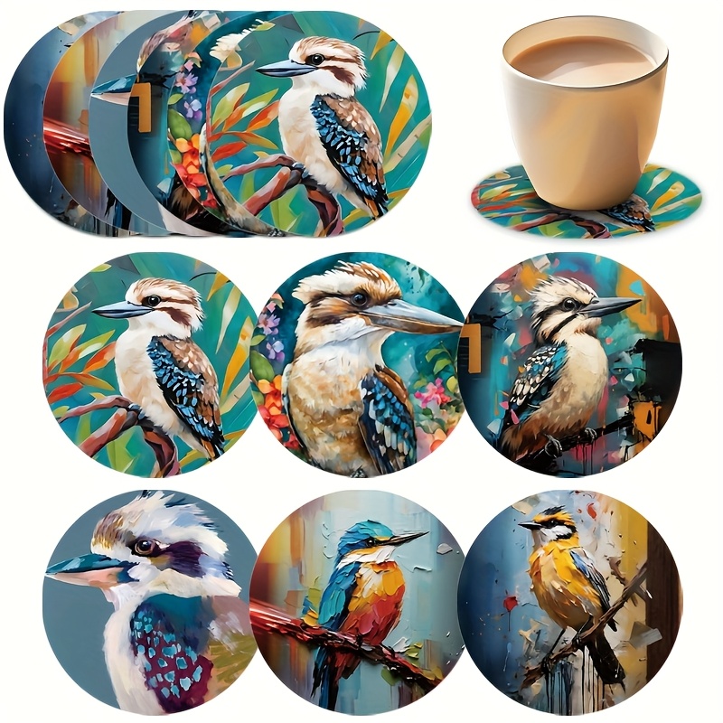 TEMU 6pcs Bird-themed Wooden Coaster Set - Non-slip, Heat-resistant Table Mats, Coffee Coasters, Tea Coasters, Insulating Coasters, Essential For