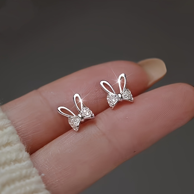 TEMU 1 Pair Rabbit Stud Earrings With A Delicate Bow, Suitable For Casual Attire And Parties, Perfect For .anniversary Birthday Party Easter Gift