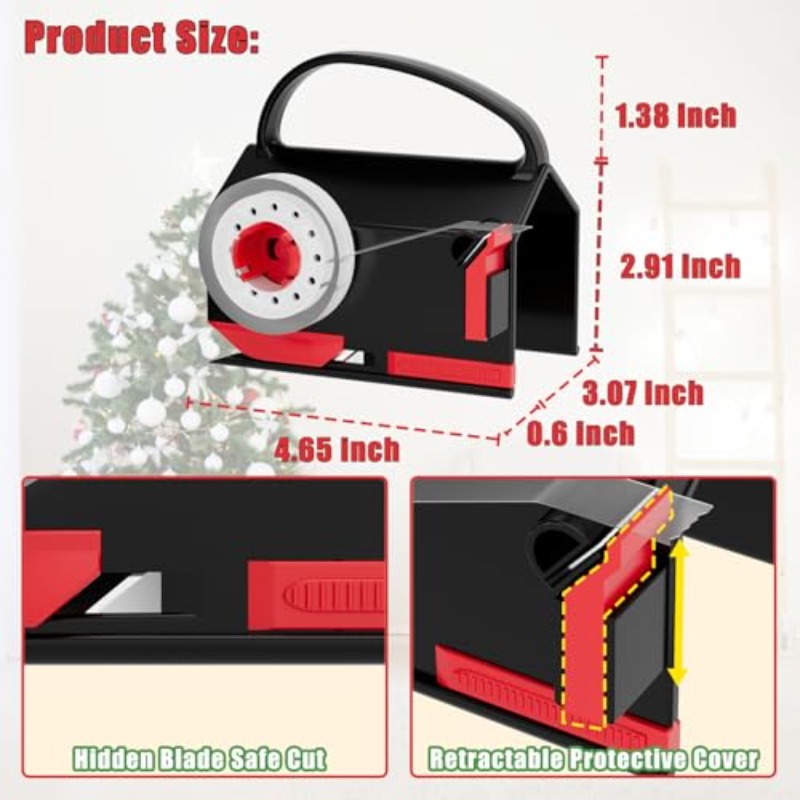 TEMU Heavy-duty Manual Wrapping Paper Cutter With Built-in Tape Dispenser Kit Adjustable System For Precise Red Black(random 1pc) Christmas Gift