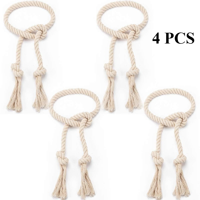 Image of Set Of 4 Hand-woven Curtain Tiebacks That No Drilling, Featuring Bohemian-style Rope Suitable For Light-colored Curtains In Black And Blue, Perfect For Outdoor Gardens And Farmhouse Decor